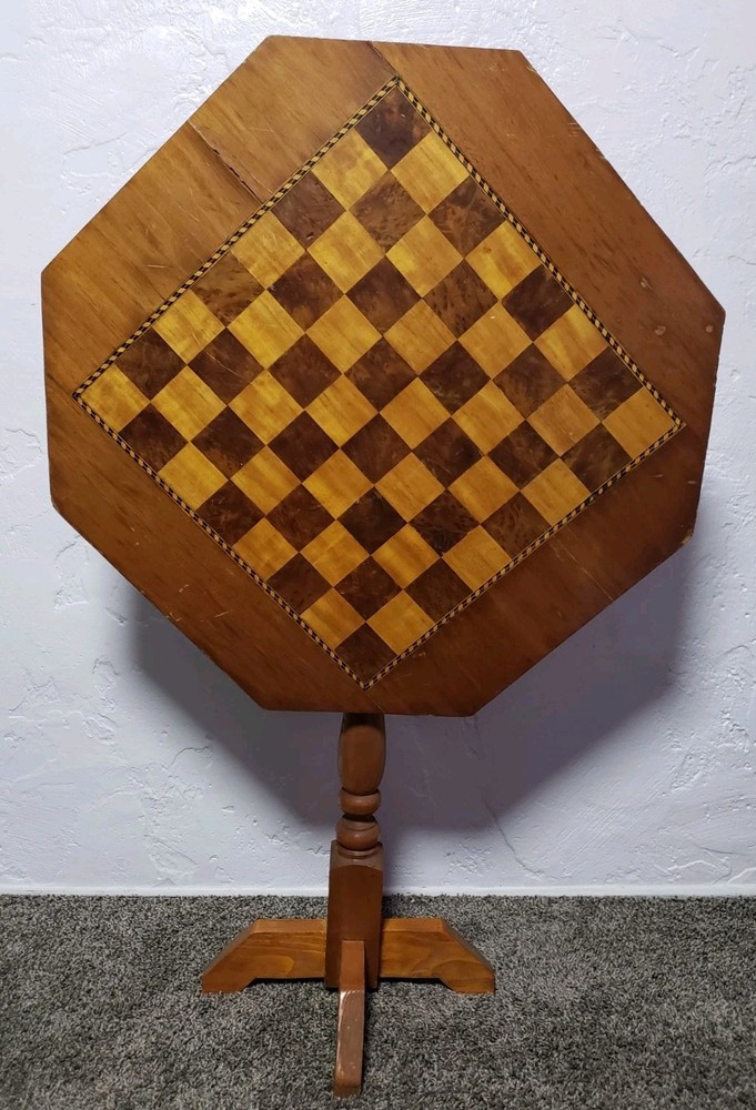 Vintage Chess Checkers Handcrafted Foldable Portable Table 1970’s 24" X 24"