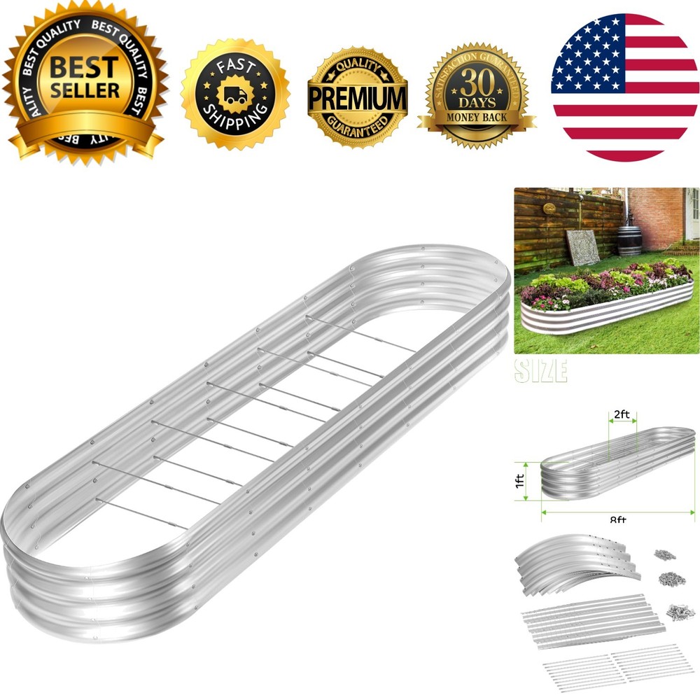 Rust-Resistant 8ft Galvanized Raised Garden Bed - Elegant Silver for Your Garden