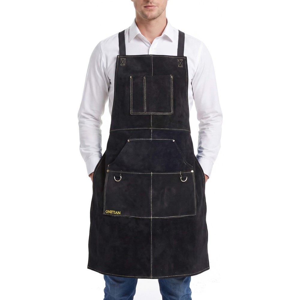 Leather Welding Apron with Soft Lining, Multi Pockets - Heat and Flame Resist...