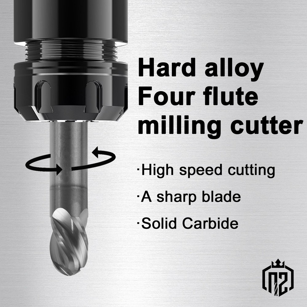 2PCS 4 Flute 1/4" Solid Carbide Ball Nose End Mill - Double End - AlTiN Coated