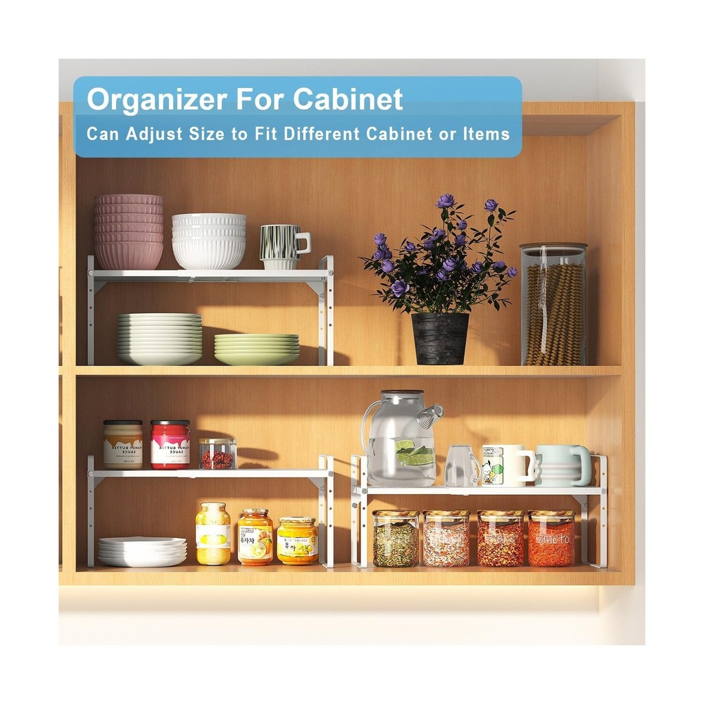 Set of 2 Expandable Cabinet Shelf Organizer, Stackable Kitchen Countertop She...