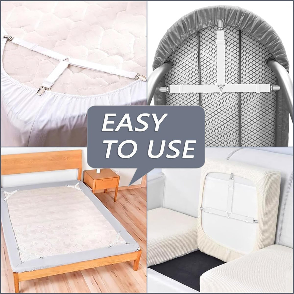 Bed Sheet Holder Straps, Heavy Duty Adjustable Elastic Sheet Clips, Fitted Sheet