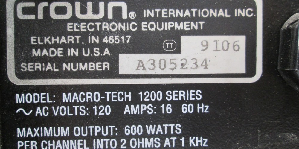 Crown Macro-Tech 1200 Two-Channel Power Amplifier #33
