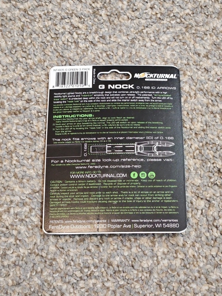 Nockturnal NT-605 Lighted Nock, Green - 3 Pack