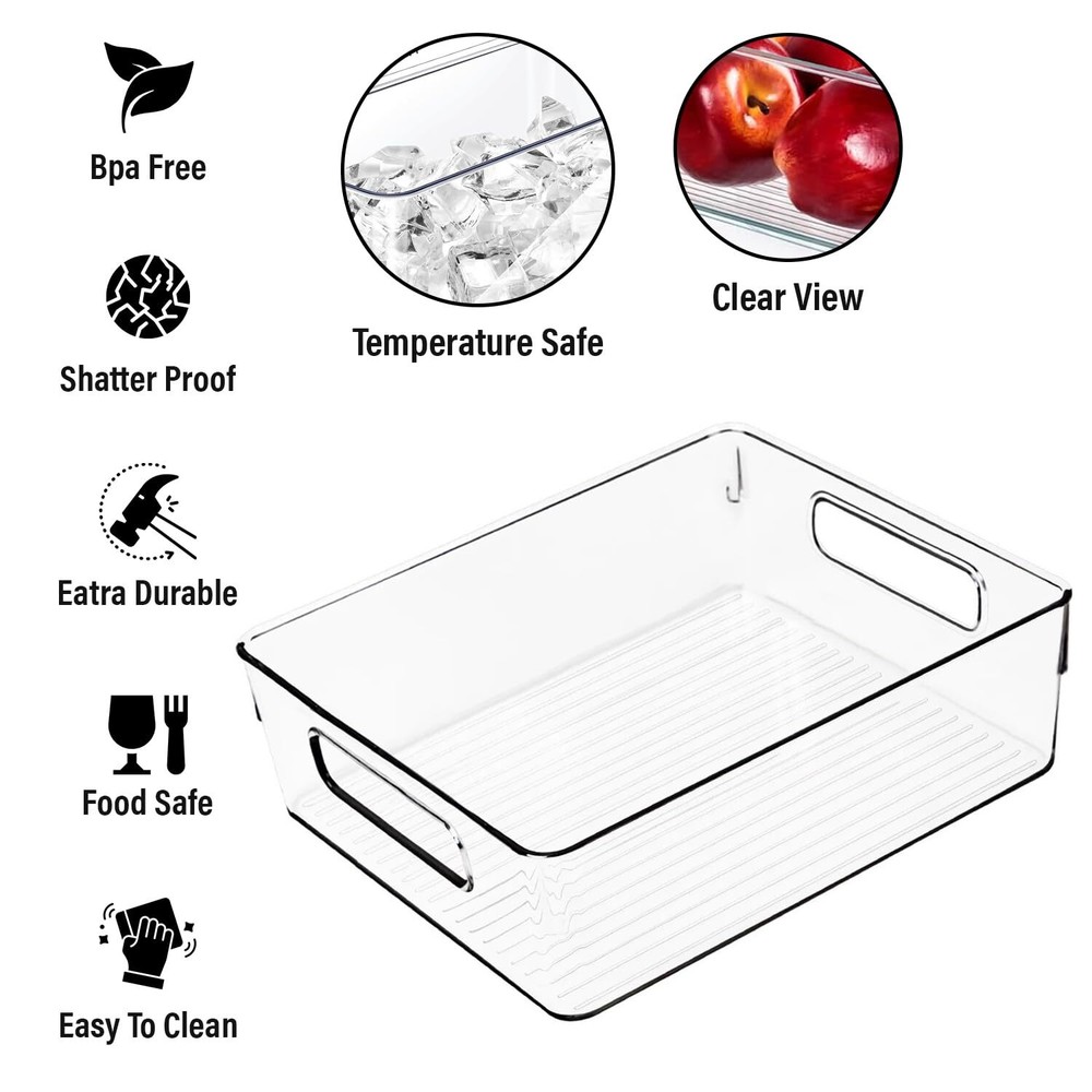 4 Pack Clear Plastic Storage Bins,Heavy Duty BPA-Free Pantry & Kitchen Organizer