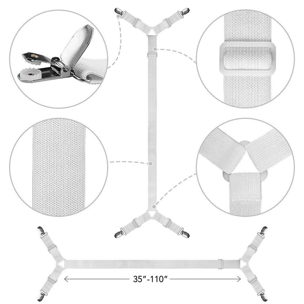 Bed Suspenders, 4 Pcs(2 Sets) Adjustable Bed Holder Straps Fitted Clips Keepi...