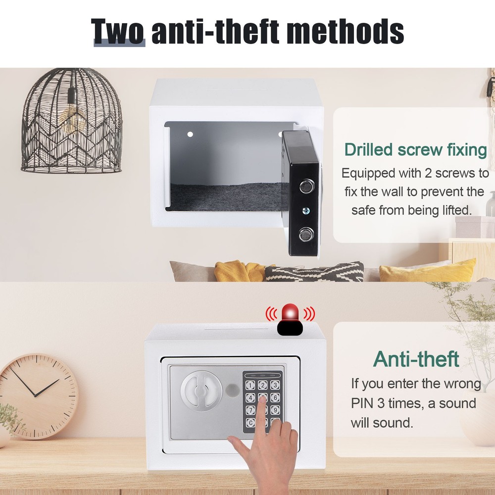 Small Safe Box Security Safe Box with Combination Lock Alarm System White