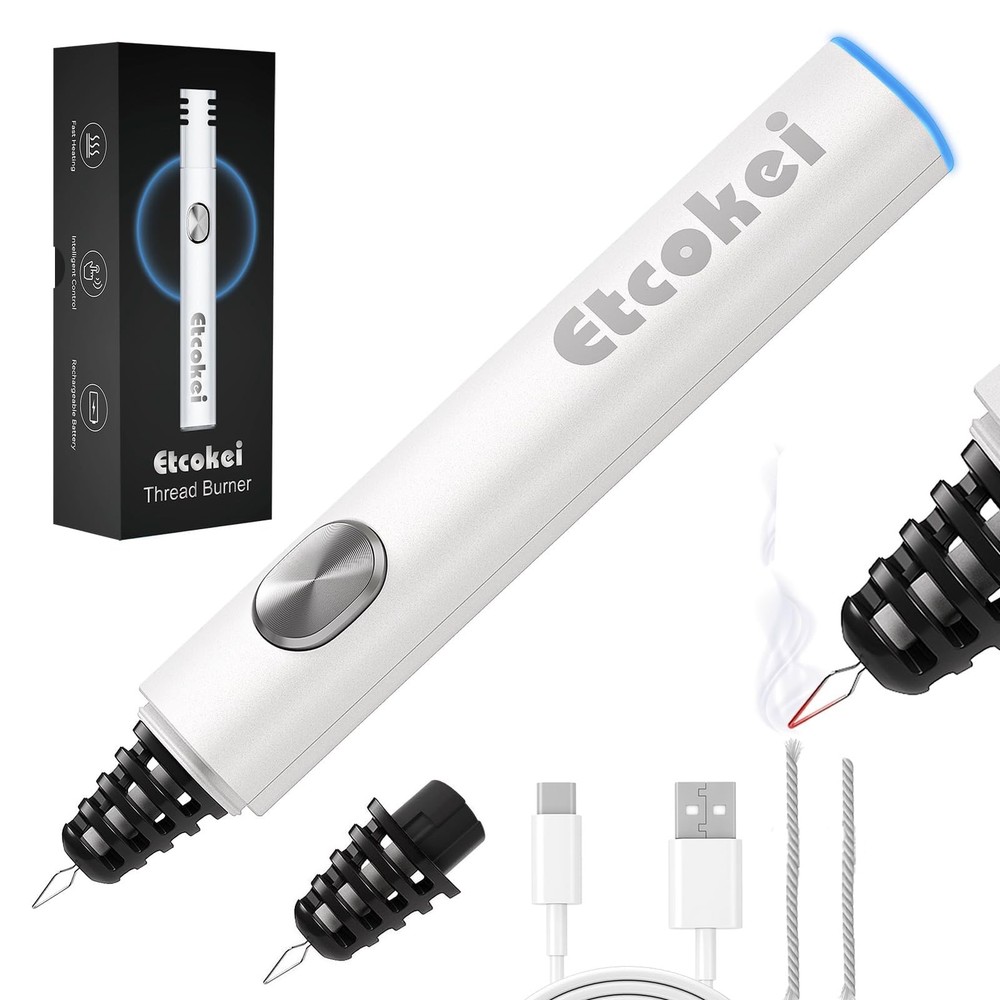 Thread Burner with A Tip, Rechargeable Thread Zapper Tool, Cautery Pen, Sewin...