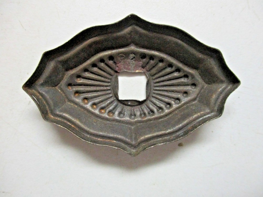 Small 1900s Aged Dark Brass Plated Drop Ring Pull Handle & Backplate 1 Antique