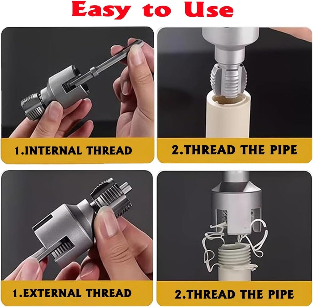 PVC Pipe Threader Kit, 3 Piece Set, 1/2" 3/4" NPT Sizes, Dual-Function Internal