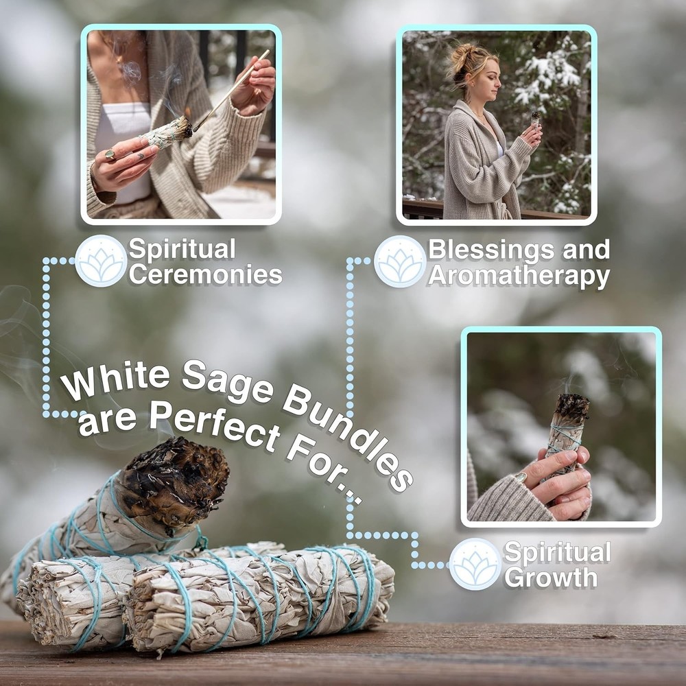 White Sage Smudge Sticks 4" Long - Burning Sage Bundle for Cleansing House -