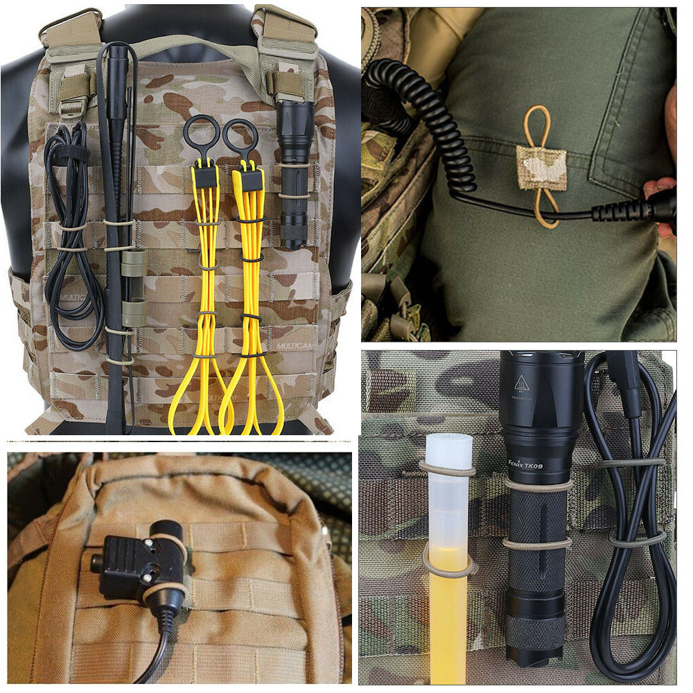 10X Molle Tactical PTT Retainer Retainers Webbing Communication Cable Fastener