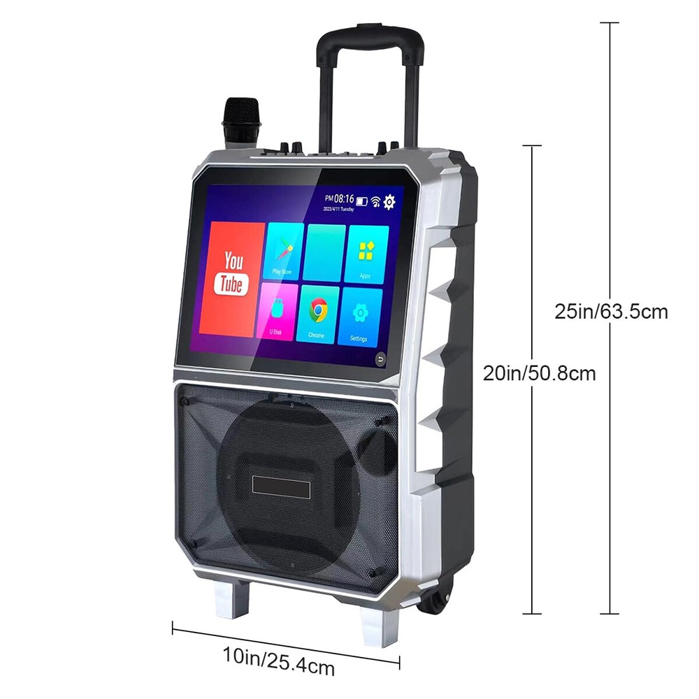 8” Woofer Bluetooth Speaker Karaoke Machine W/Wireless Mic LED Light 14" Tablet