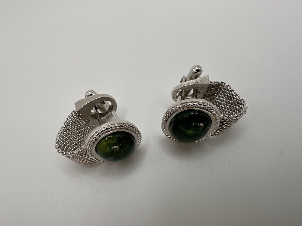 Vintage Silver Blue Green Accent Cufflinks JB4