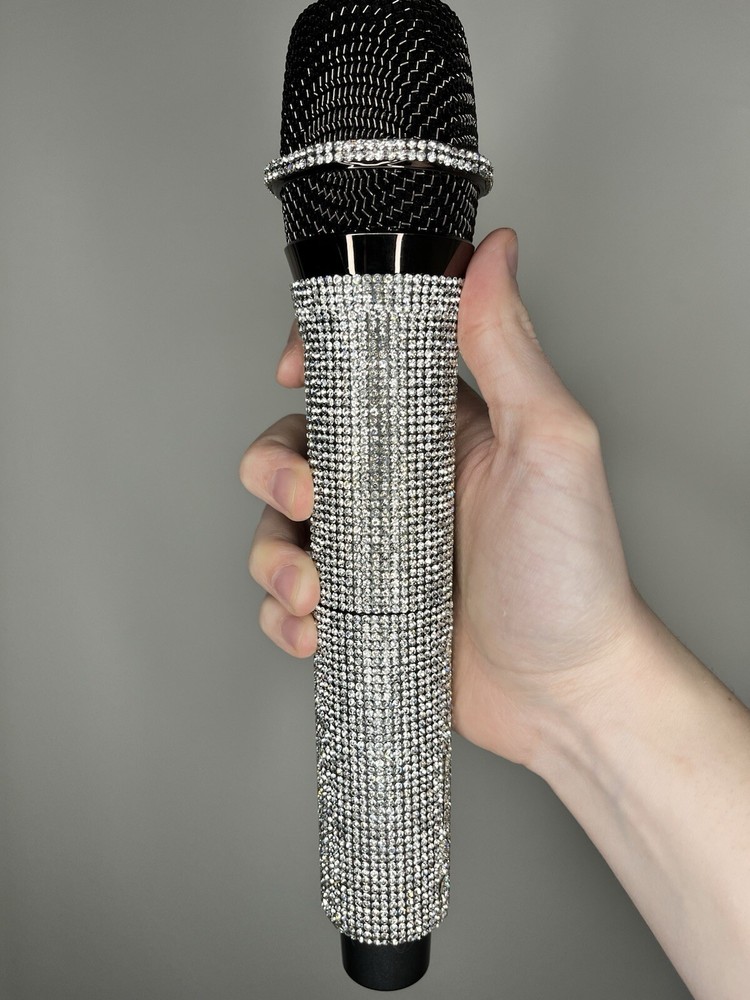 Silver Rhinestone Wireless Karaoke Microphone + Receiver System - Rechargeable