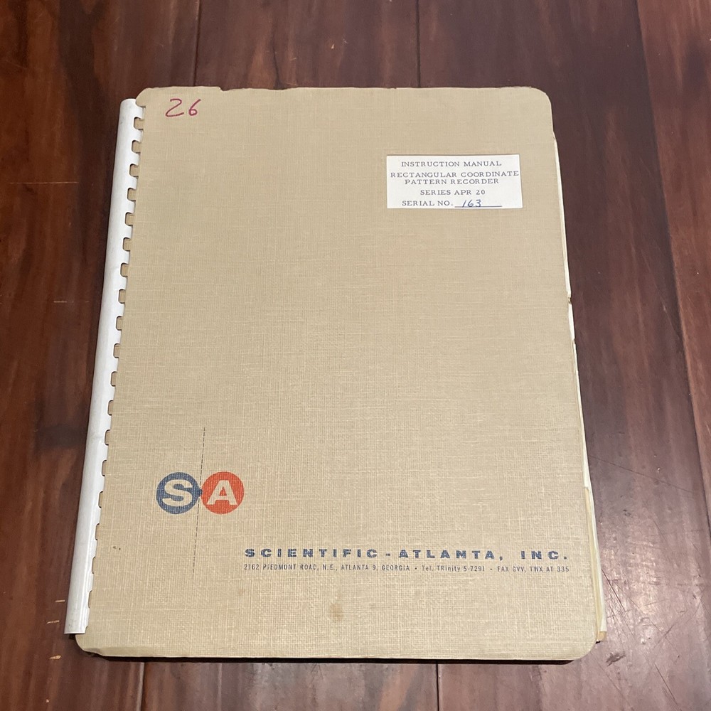 Scientific-Atlanta APR 20 Rectangular Coordinate Pattern Recorder Instruction