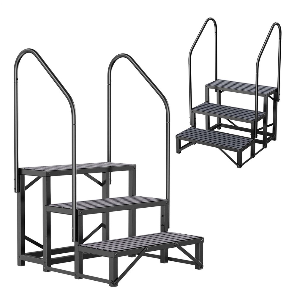 3 Steps RV Steps Outdoor Stairs w/ Handrails, Non-Slip 440lbs