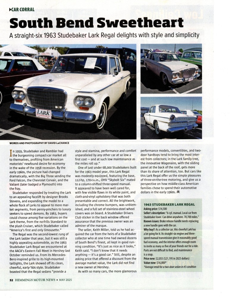 1963 STUDEBAKER LARK REGAL STRAIGHT SIX~ NICE ARTICLE / AD