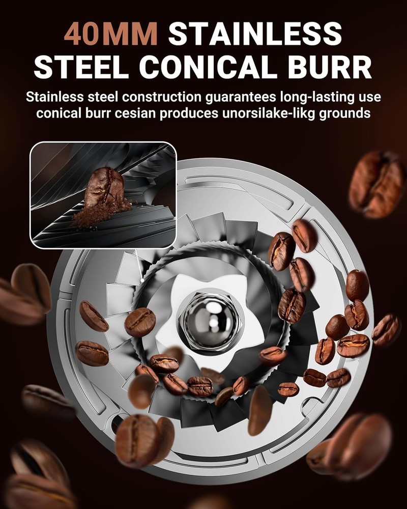 User-Friendly Coffee Grinder with 48 Settings & Funnel Stand for Perfect Brews