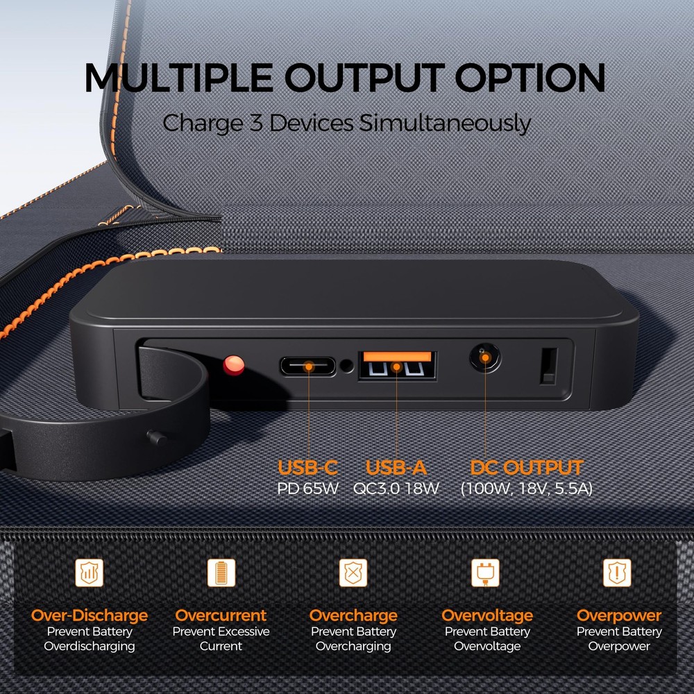 Flashfish 100W 18v Foldable Solar Panel, High-Efficiency Charger with Dc Output