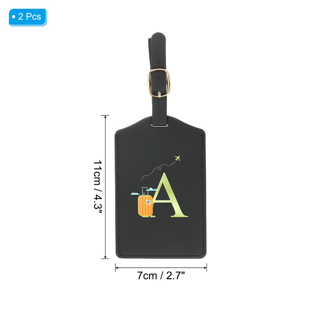 2 Pack Initial Luggage Tags, Letter PU Leather Suitcases Tags, Black (A)