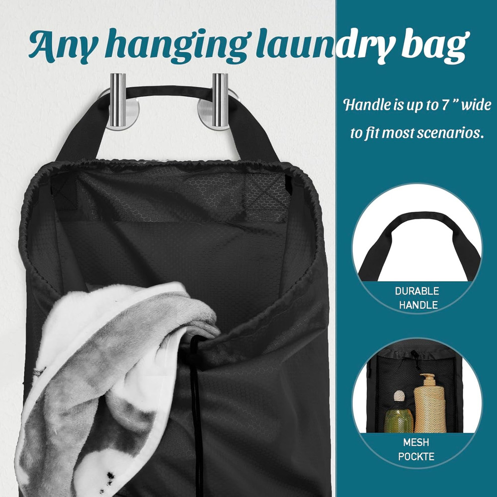Large Laundry Bag Backpack Travel Laundry Hamper with Shoulder Straps Black