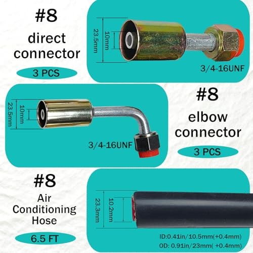 26Pcs AC Hose Kit, 6.5Ft Air Conditioning Hose and Fitting Kit - Includes