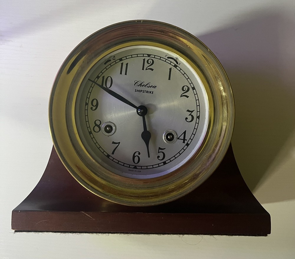 Shipstrike Brass Clock, Runs, Winding Key, Mounting Screws, And Instructions