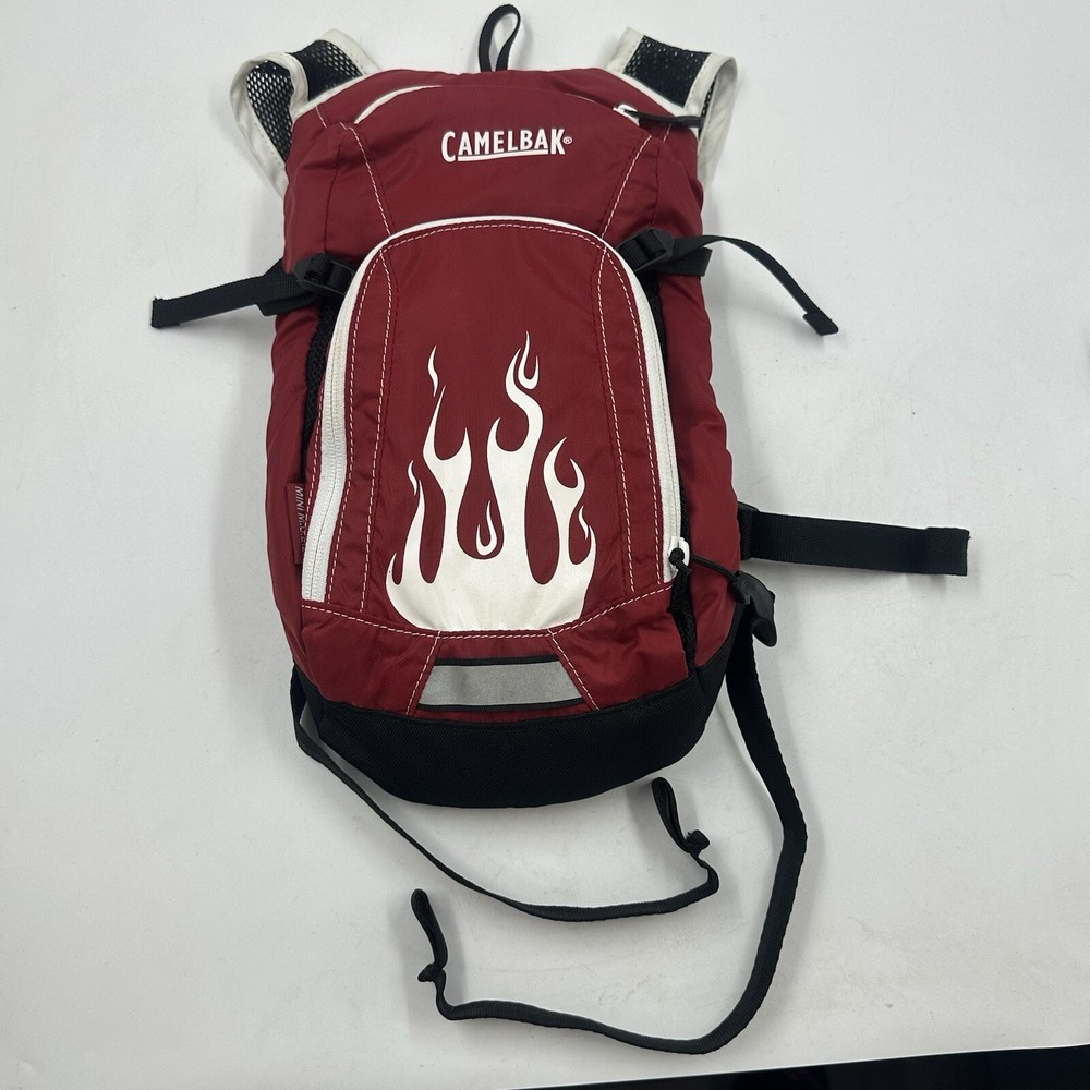 Camelback Backpack Red Mini Mule Kids Hydration Pack Black Flames NO BLADDER