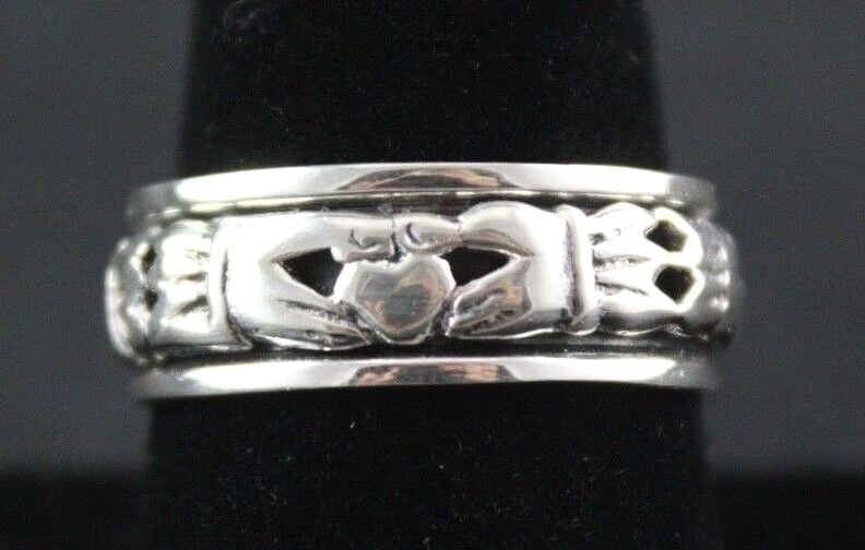 .925 Sterling Silver Spinner Ring Claddagh Celtic