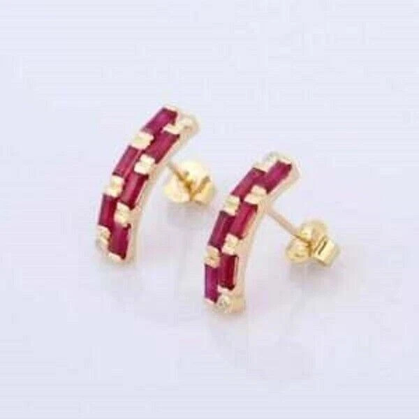 2Ct Lab-Created Red Ruby Diamond Womens Dangle Stud Earrings 14K Yellow Gold FN