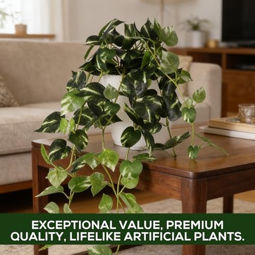 Artificial Pothos,Simulated Philodendron, Artificial Green Plants, White Green