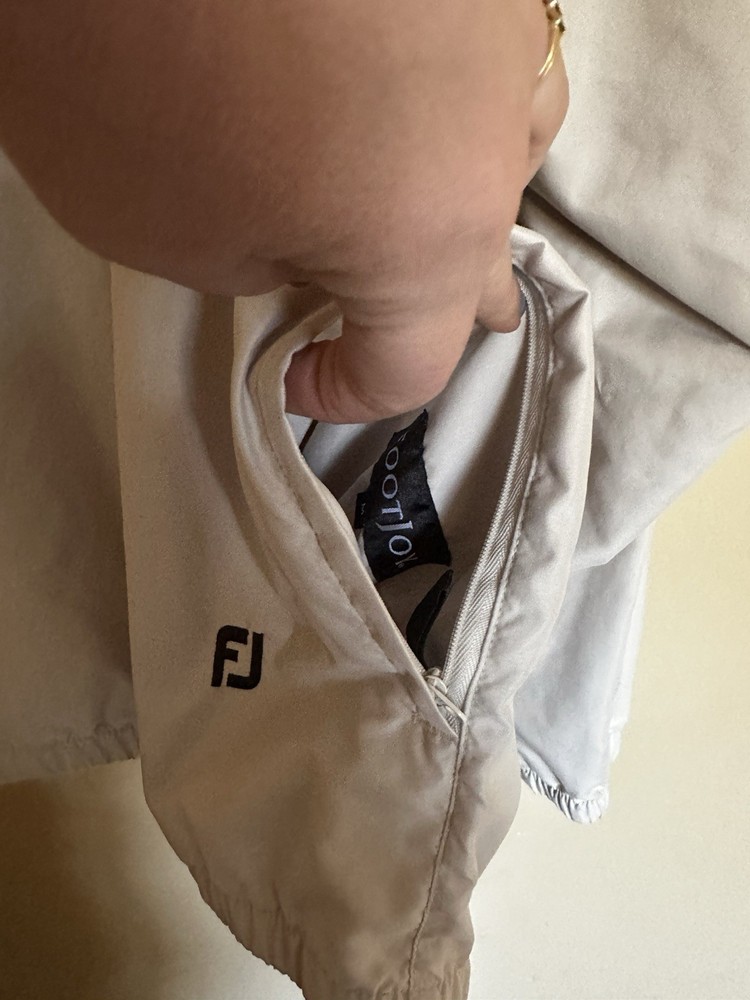 Footjoy FJ Mens Medium Pullover Windbreaker Beige Long Sleeve Golf Jacket EUC