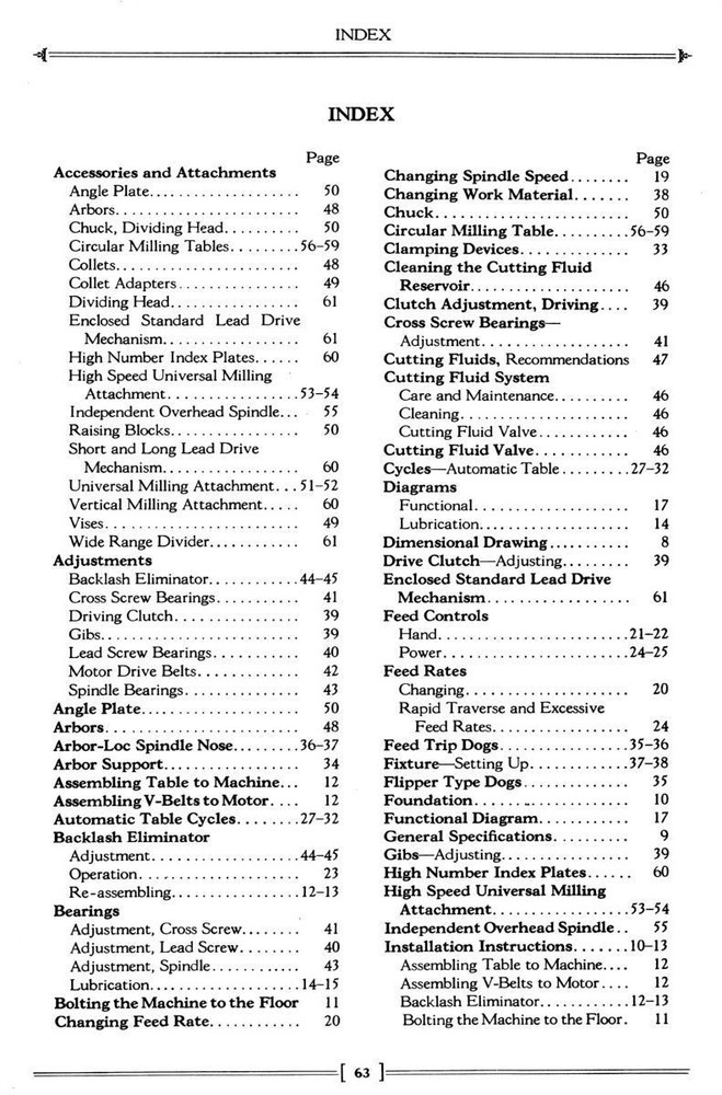 Cincinnati Cinel 60 Horizontal Milling Machine Operator Instructions Manual 1607
