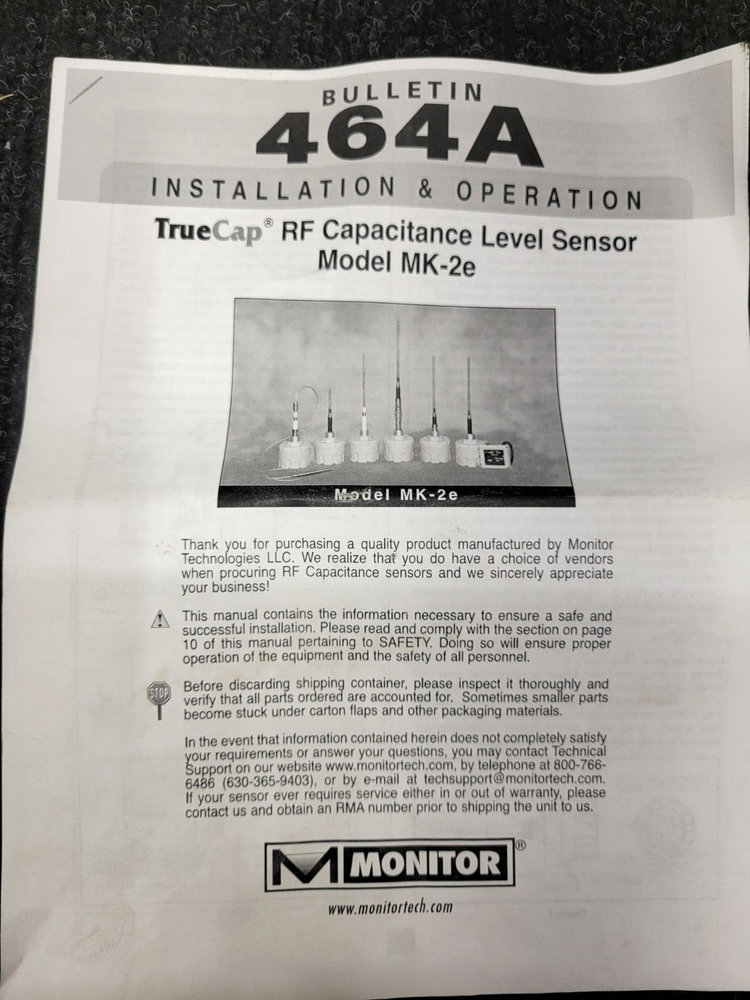 TRUE CAP MODEL MK-2e CAPACITANCE LEVEL SENSOR