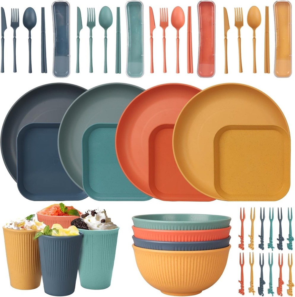 Vibrant 48-Piece Dinnerware Set - Includes Essential Plates, Bowls & Cutlery