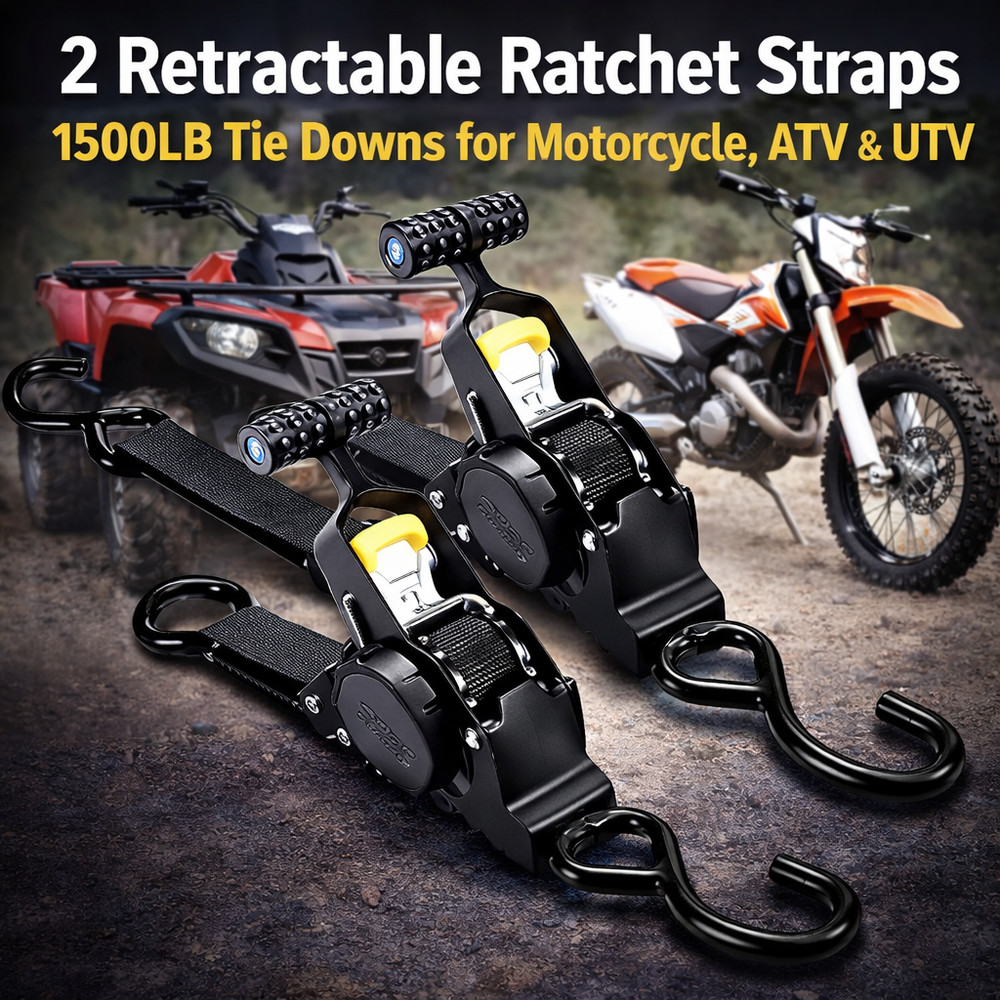 Retractable Ratchet Straps- (4 Pack) 1" x 10' 1200lb