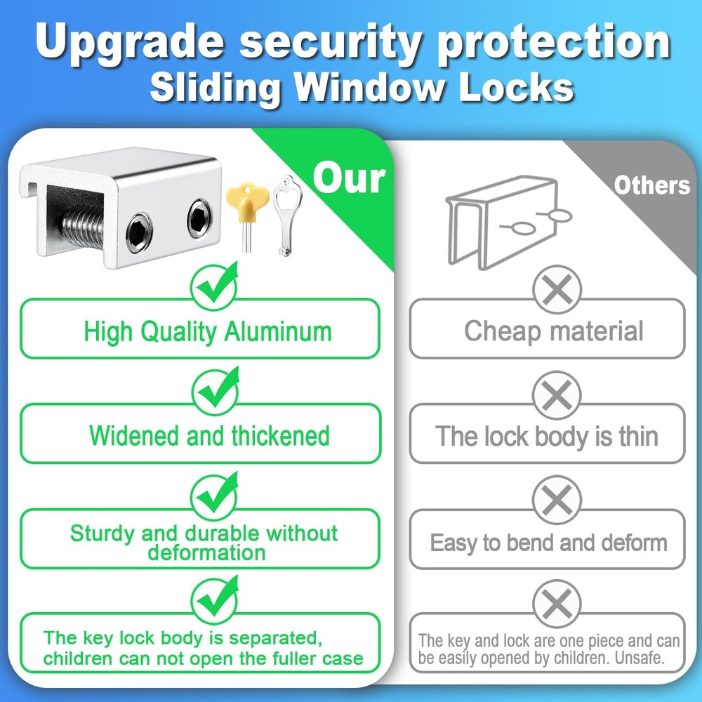 HYIEOU Sliding Window Locks (2 Sets), Secure Lock with Key, Silver