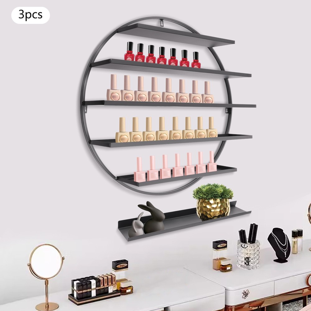 Black Wall Mounted Round Shape Nail Polish Storage Rack, Holder Display Stand