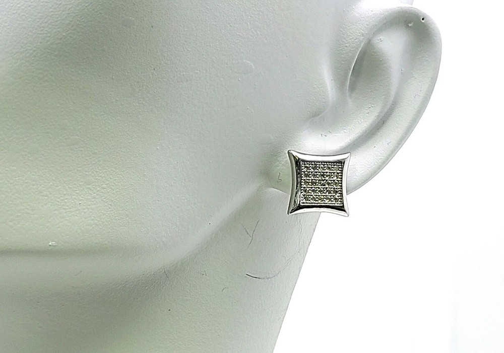 White Zircons 10mm Pave Set Screw Back Stud Earring .925 Sterling Silver