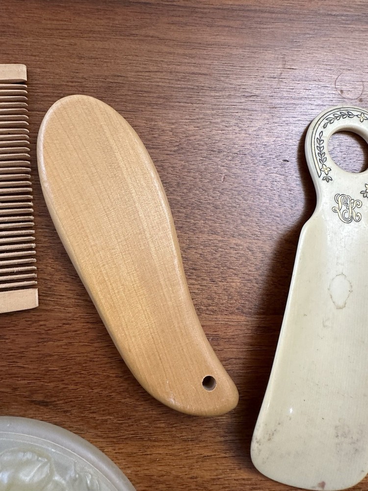 Vintage Wood and Celluloid Vanity Set