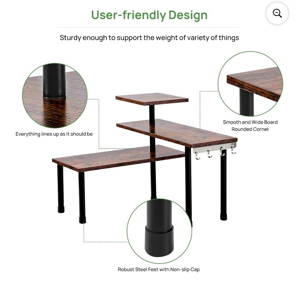 Ollieroo 3 Tier Kitchen Countertop Shelves Rustic Brown - A0069