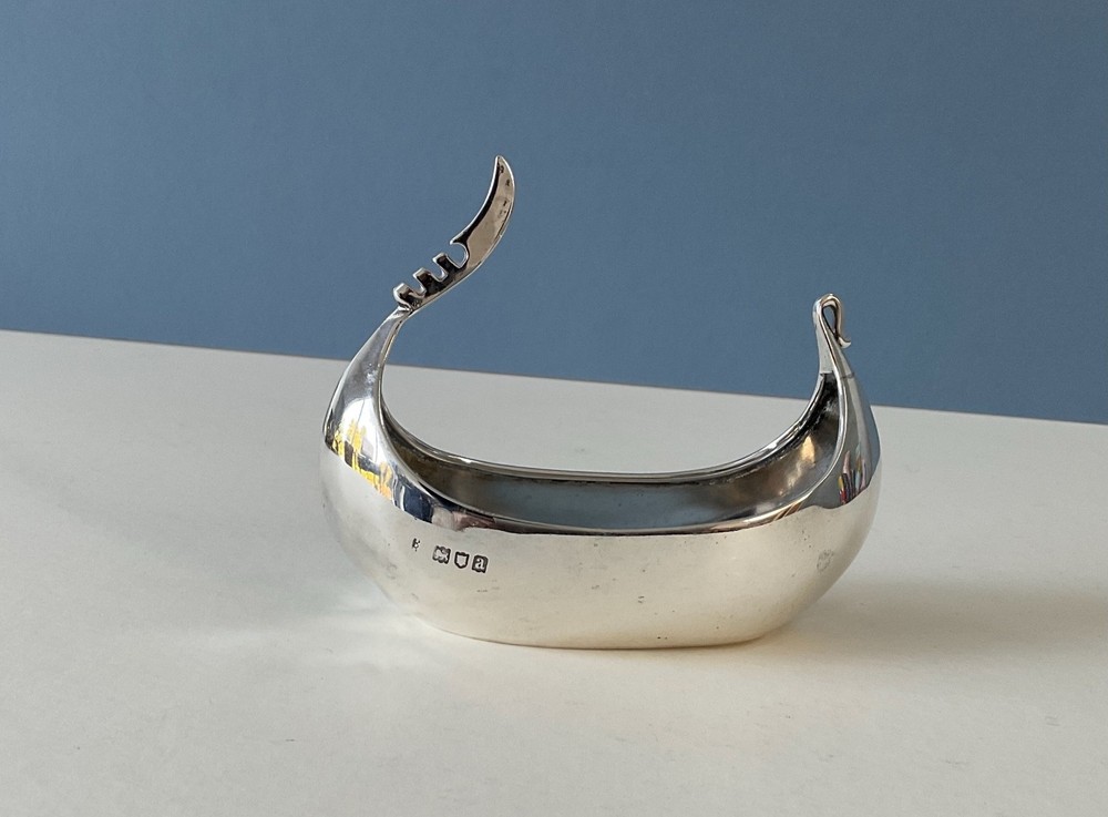 Antique Silver Viking Longship Dish Bowl Victorian