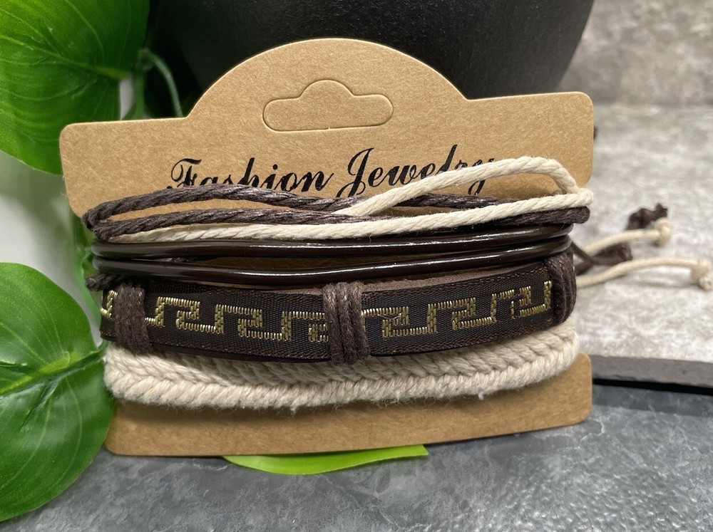 3 PC PU Leather Punk Bracelet Stackable Adjustable Tie New Free Ship B3331