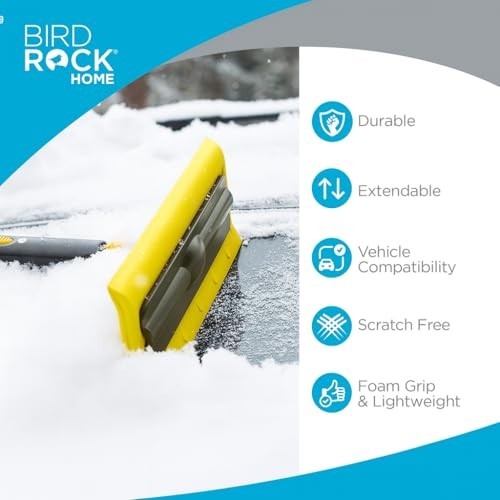 55" Extendable Snow Brush & Ice Scraper for Car Windshield - Long Grip, Foam Hea