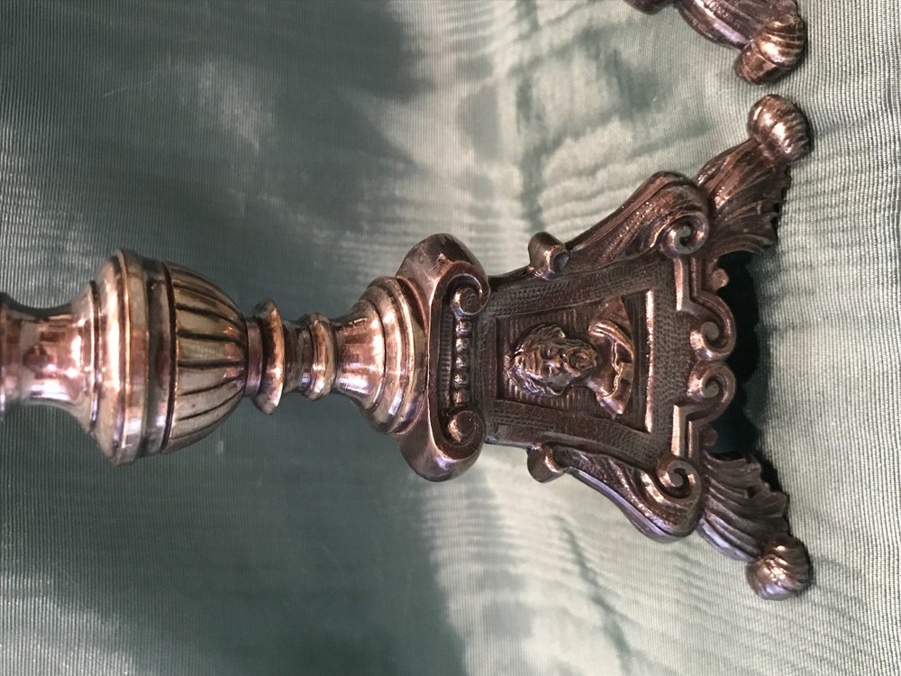 Antique Pair of Silver Plated Ecclesiastic Candlesticks
