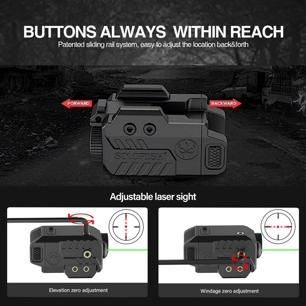 Shockproof Handgun Flashlight with Adjustable Green Laser - Perfect for Hunting