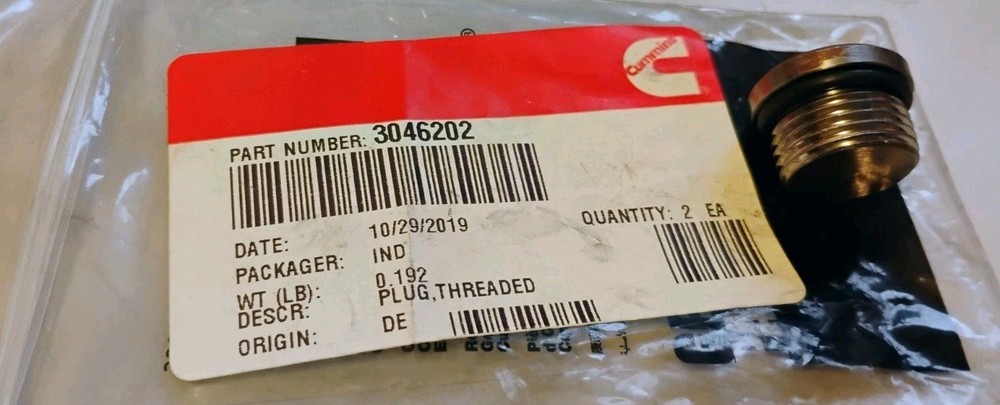 Genuine CUMMINS Threaded Hex Plug 3046202