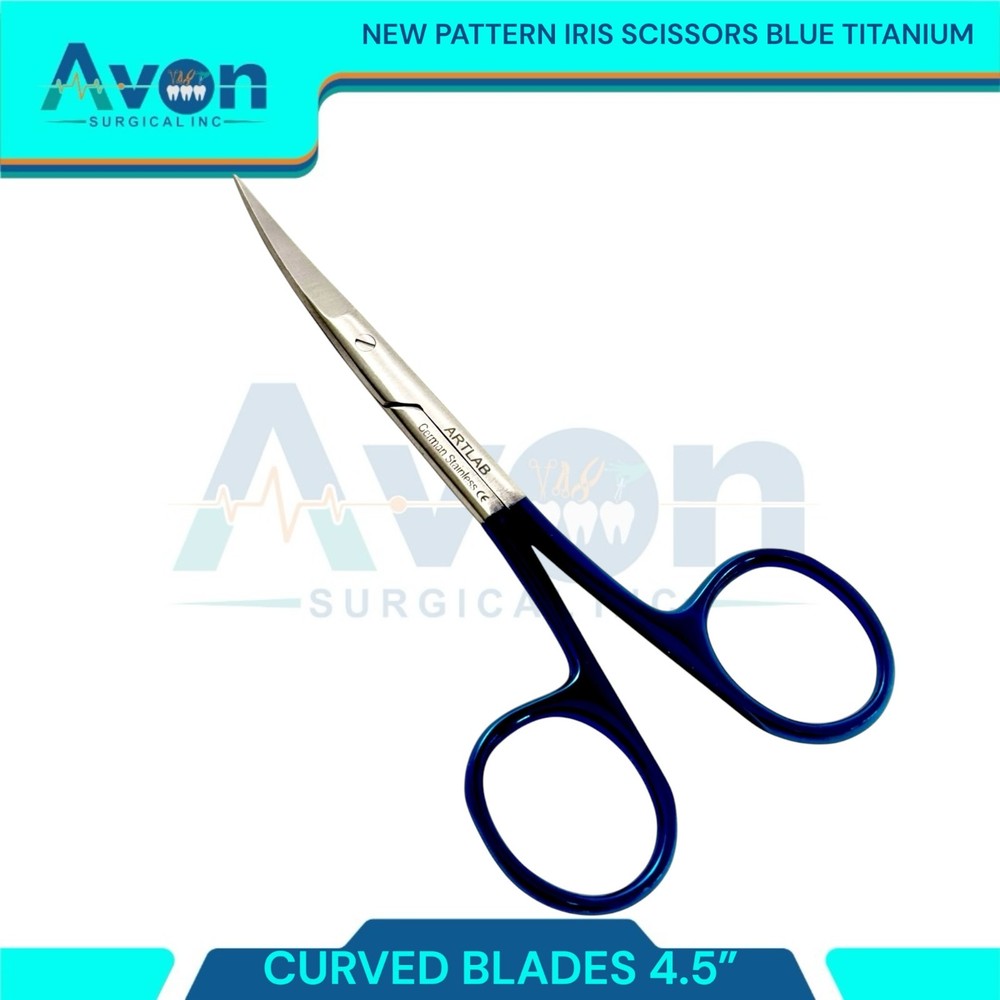 4.5" Iris Scissors Curved Sharp - Blue Titanium Handle - German Stainless (1pc)