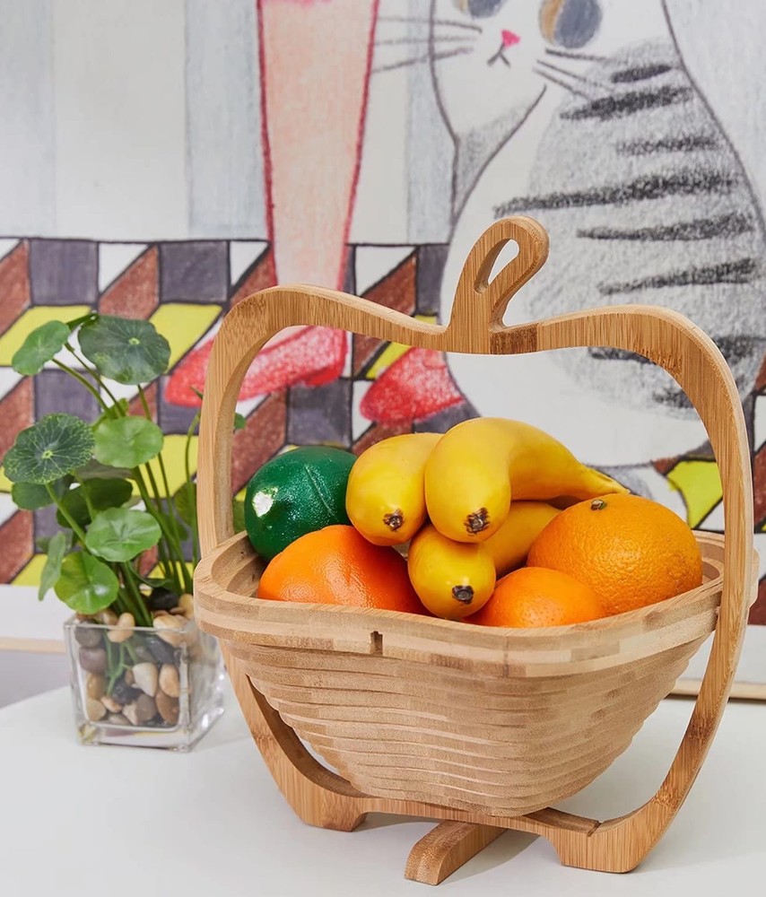 Foldable Dried Fruit Basket Apple Shaped Collapsible Bread Nuts Baskets Candy...